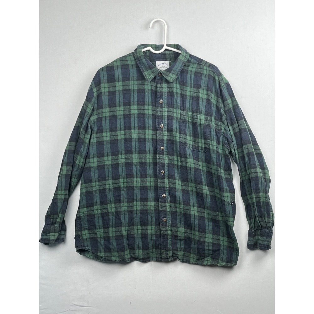 Blue Mountain Flannel Shirt Plaid Button Down XL Green Navy Blue